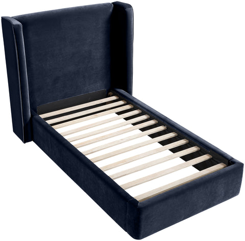 Sloane Navy Velvet Upholstered Twin Bed, 1 Piece