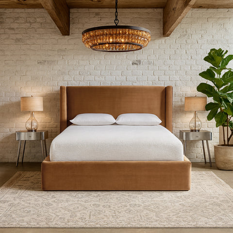 Sloane Saddle Velvet Upholstered King Bed, 1 Piece
