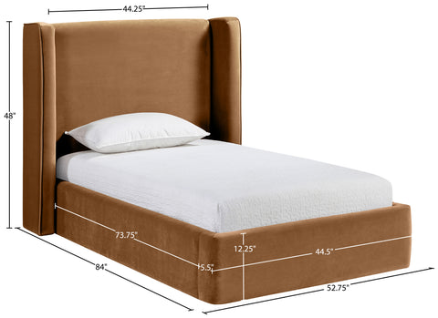 Sloane Saddle Velvet Upholstered Twin Bed, 1 Piece