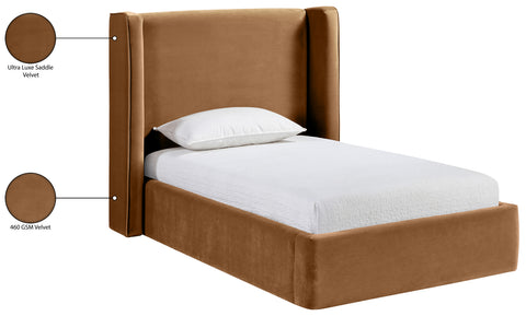 Sloane Saddle Velvet Upholstered Twin Bed, 1 Piece