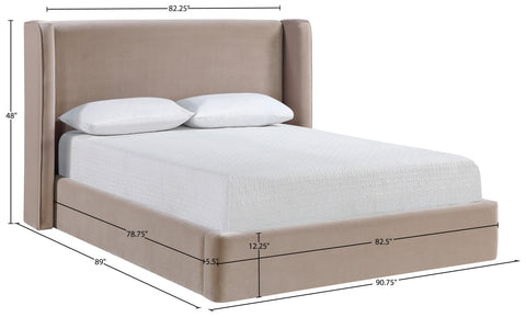 Sloane Taupe Velvet Upholstered King Bed, 1 Piece