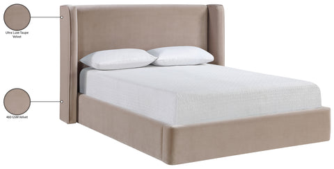 Sloane Taupe Velvet Upholstered Queen Bed, 1 Piece