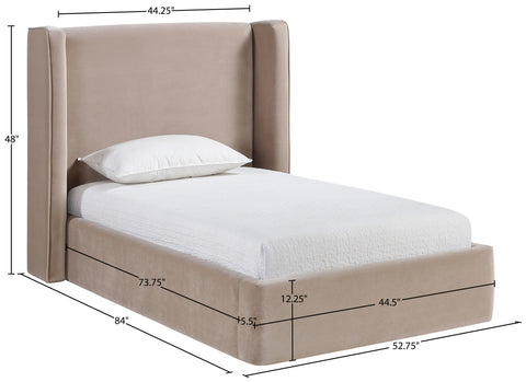 Sloane Taupe Velvet Upholstered Twin Bed, 1 Piece