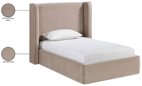 Sloane Taupe Velvet Upholstered Twin Bed, 1 Piece