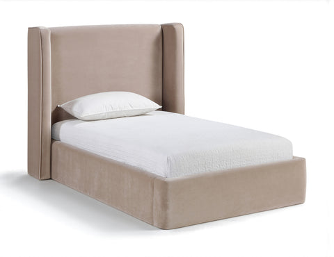 Sloane Taupe Velvet Upholstered Twin Bed, 1 Piece