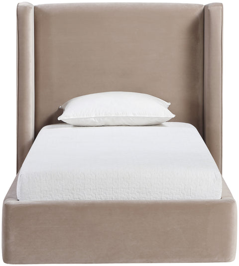 Sloane Taupe Velvet Upholstered Twin Bed, 1 Piece