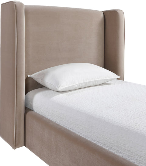 Sloane Taupe Velvet Upholstered Twin Bed, 1 Piece