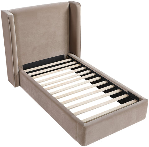 Sloane Taupe Velvet Upholstered Twin Bed, 1 Piece