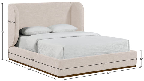 Greer Beige Linen Textured Fabric Upholstered Full Bed, 1 Piece (Style 2)