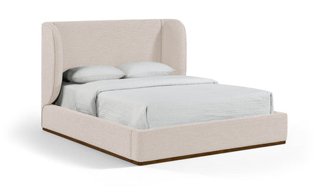 Greer Beige Linen Textured Fabric Upholstered Full Bed, 1 Piece (Style 2)
