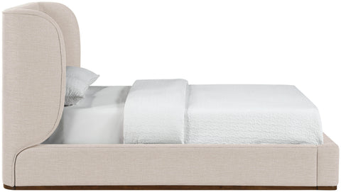 Greer Beige Linen Textured Fabric Upholstered Full Bed, 1 Piece (Style 2)