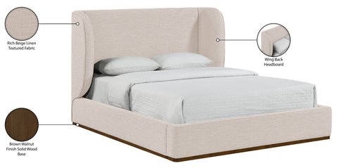 Greer Beige Linen Textured Fabric Upholstered King Bed, 1 Piece (Style 2)