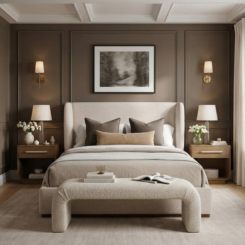 Greer Beige Linen Textured Fabric Upholstered King Bed, 1 Piece (Style 2)