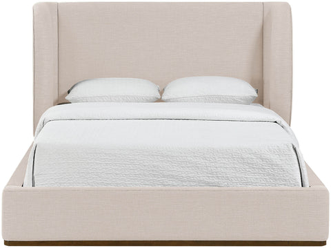 Greer Beige Linen Textured Fabric Upholstered King Bed, 1 Piece (Style 2)