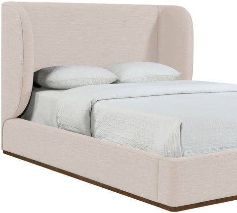Greer Beige Linen Textured Fabric Upholstered Queen Bed, 1 Piece (Style 2)