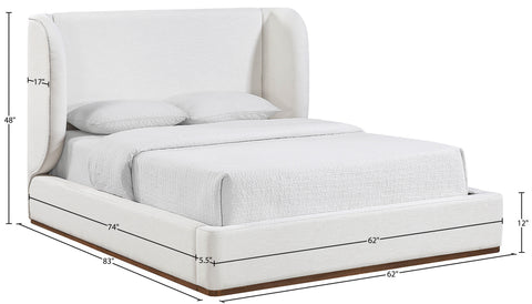 Greer Cream Linen Textured Fabric Upholstered Full Bed, 1 Piece (Style 2)