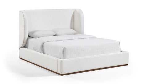 Greer Cream Linen Textured Fabric Upholstered Full Bed, 1 Piece (Style 2)