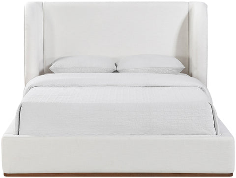 Greer Cream Linen Textured Fabric Upholstered Full Bed, 1 Piece (Style 2)