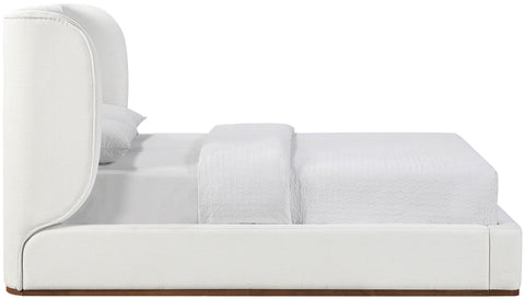Greer Cream Linen Textured Fabric Upholstered Full Bed, 1 Piece (Style 2)