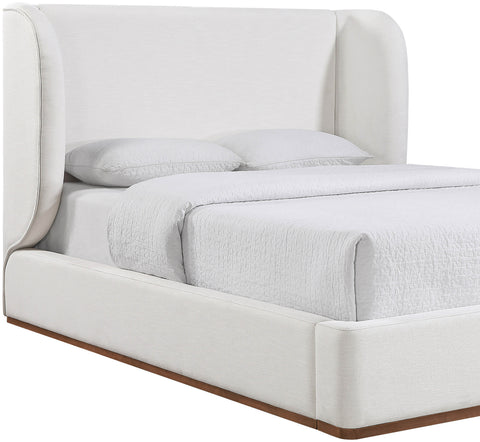 Greer Cream Linen Textured Fabric Upholstered Full Bed, 1 Piece (Style 2)