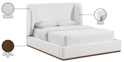 Greer Cream Linen Textured Fabric Upholstered King Bed, 1 Piece (Style 2)