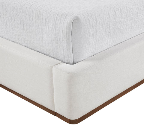 Greer Cream Linen Textured Fabric Upholstered King Bed, 1 Piece (Style 2)