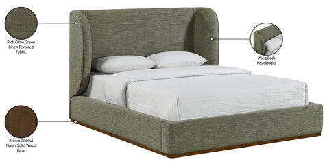 Greer Olive Green Linen Textured Fabric Upholstered Full Bed, 1 Piece