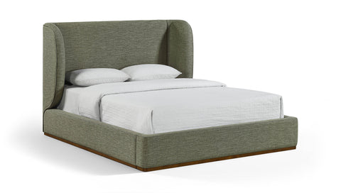 Greer Olive Green Linen Textured Fabric Upholstered Full Bed, 1 Piece