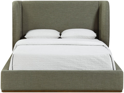 Greer Olive Green Linen Textured Fabric Upholstered King Bed, 1 Piece