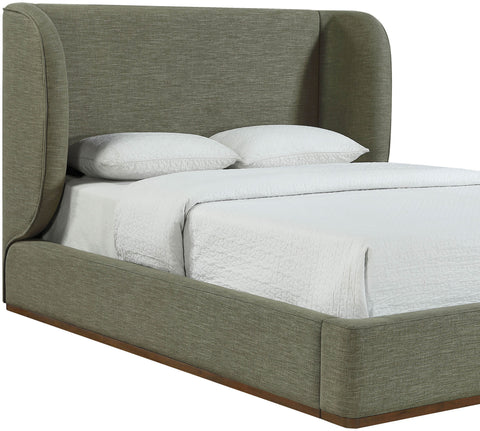 Greer Olive Green Linen Textured Fabric Upholstered King Bed, 1 Piece