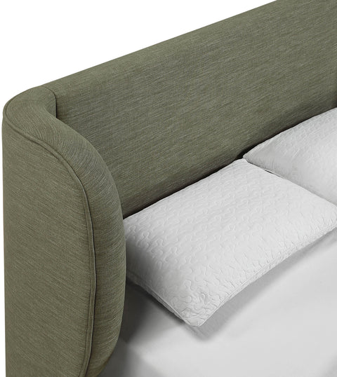 Greer Olive Green Linen Textured Fabric Upholstered Queen Bed, 1 Piece
