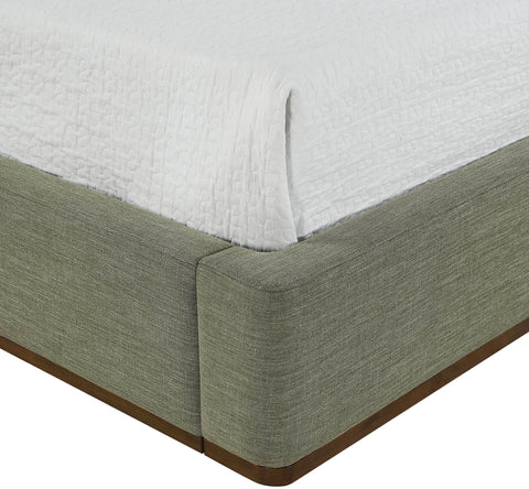 Greer Olive Green Linen Textured Fabric Upholstered Queen Bed, 1 Piece
