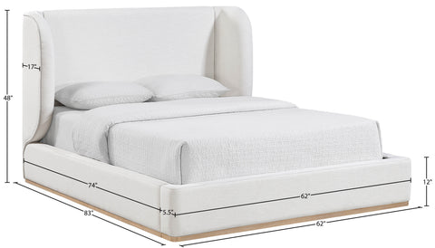 Greer Cream Linen Textured Fabric Upholstered Full Bed, 1 Piece (Style 3)