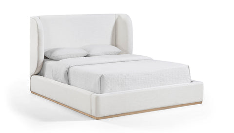 Greer Cream Linen Textured Fabric Upholstered Full Bed, 1 Piece (Style 3)