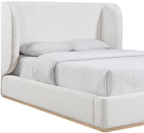 Greer Cream Linen Textured Fabric Upholstered Full Bed, 1 Piece (Style 3)