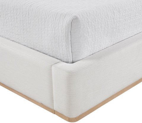Greer Cream Linen Textured Fabric Upholstered Full Bed, 1 Piece (Style 3)
