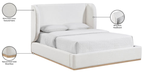 Greer Cream Linen Textured Fabric Upholstered King Bed, 1 Piece (Style 3)