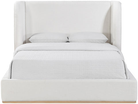 Greer Cream Linen Textured Fabric Upholstered King Bed, 1 Piece (Style 3)