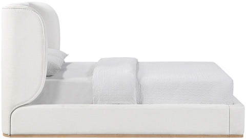 Greer Cream Linen Textured Fabric Upholstered King Bed, 1 Piece (Style 3)