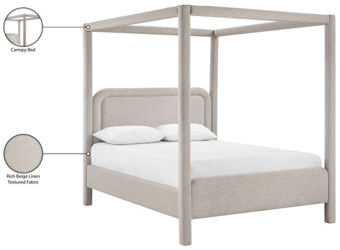 Indie Beige Linen Textured Fabric Upholstered Full Bed, 1 Piece