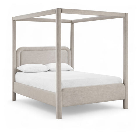 Indie Beige Linen Textured Fabric Upholstered Full Bed, 1 Piece