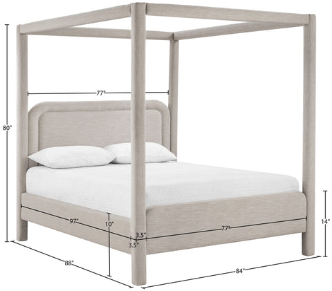 Indie Beige Linen Textured Fabric Upholstered King Bed, 1 Piece