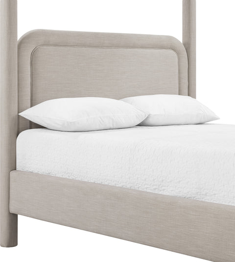 Indie Beige Linen Textured Fabric Upholstered King Bed, 1 Piece