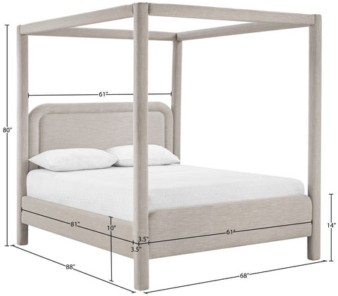 Indie Beige Linen Textured Fabric Upholstered Queen Bed, 1 Piece
