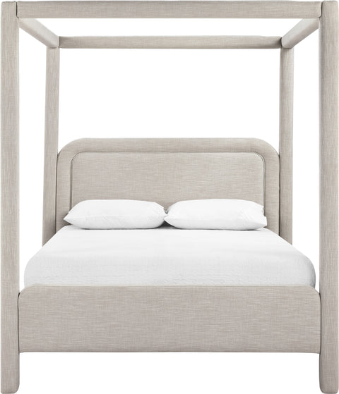 Indie Beige Linen Textured Fabric Upholstered Queen Bed, 1 Piece