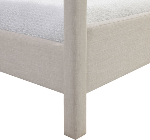 Indie Beige Linen Textured Fabric Upholstered Queen Bed, 1 Piece