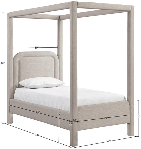 Indie Beige Linen Textured Fabric Upholstered Twin Bed, 1 Piece