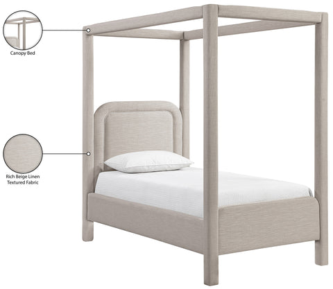 Indie Beige Linen Textured Fabric Upholstered Twin Bed, 1 Piece