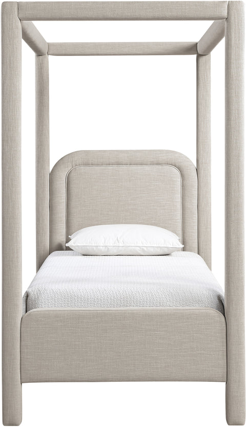 Indie Beige Linen Textured Fabric Upholstered Twin Bed, 1 Piece