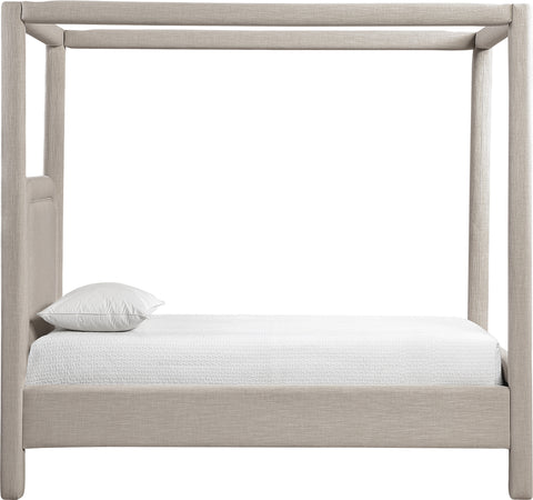 Indie Beige Linen Textured Fabric Upholstered Twin Bed, 1 Piece